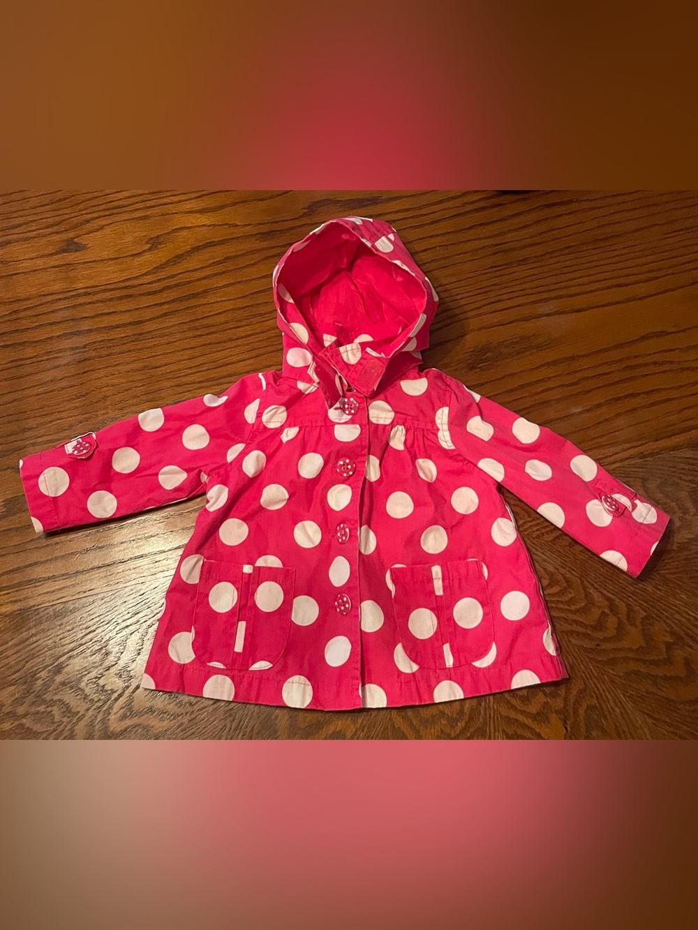 The Children's Place Hot Pink Polka Dot Hooded Jacket- Size 6-9 months